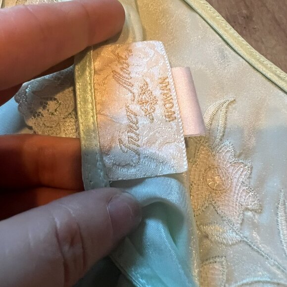 Vintage Inner Most Lace Trim Embroidered Mint Satin Sleep Dress Size 1x - Picture 7 of 8